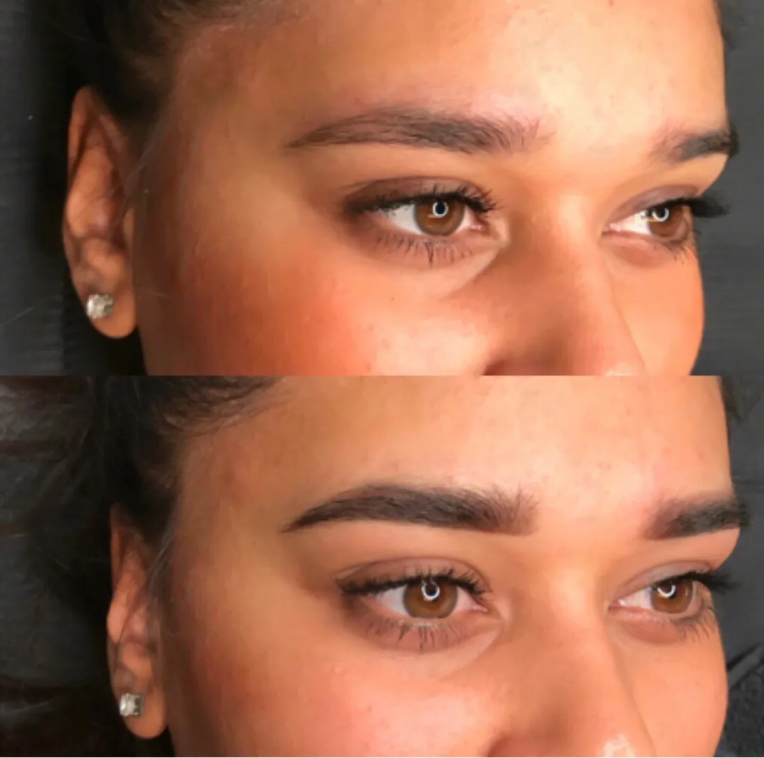 Før og efter permanent makeup på bryn