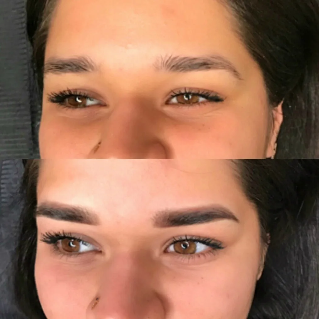 Før og efter permanent makeup, set forfra
